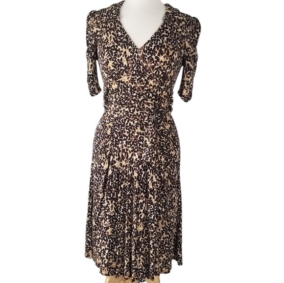Nanette Lepore Abstract Belted Shirt Dress Pleated Front Ruched Sleeves 8 - Picture 1 of 15